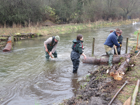 Installing deflectors at Sarratt Bottom